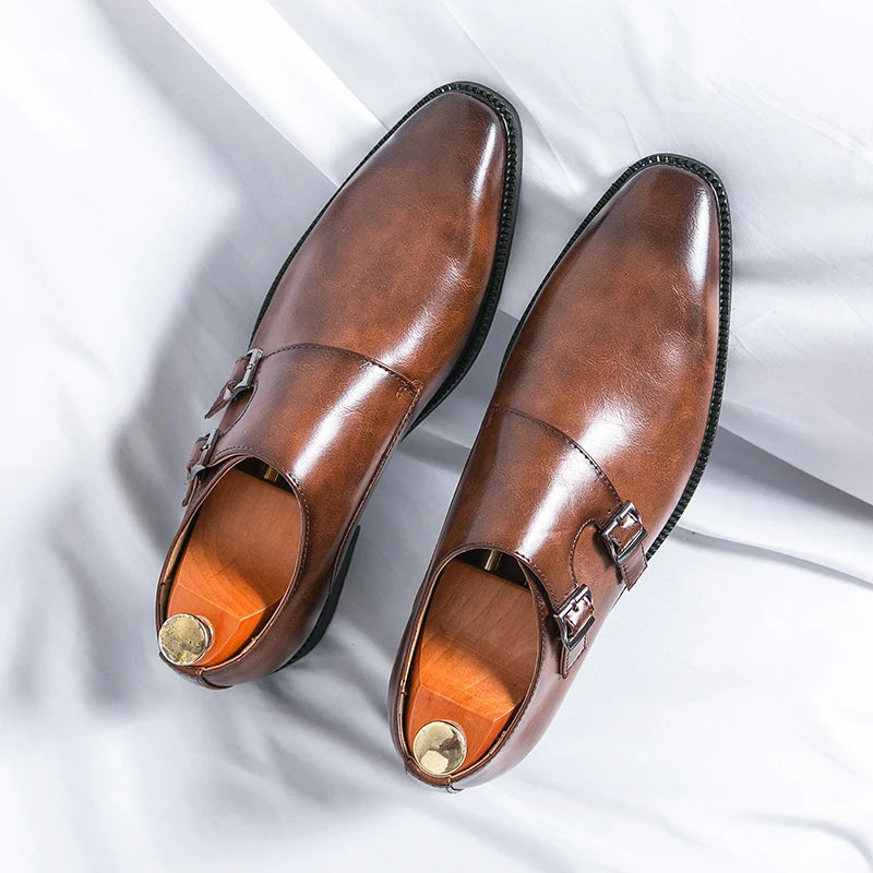 2024 New Leather Shoes for Men Monk Shoes Classic Brown Wedding Shoes for Men Fashion Casual Men Shoes Evening Dress Moccasins