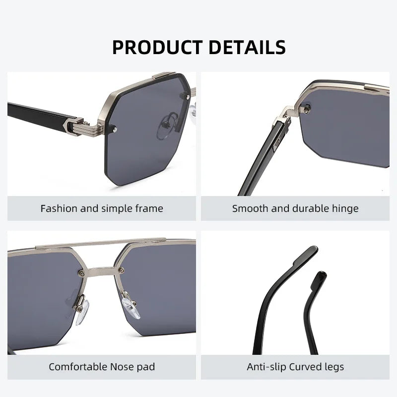 Oversize Retro Double Bridges Polygon Square Metal Men Sunglasses Fashion Gradient Shades UV400 Trending Women Sun Glasses