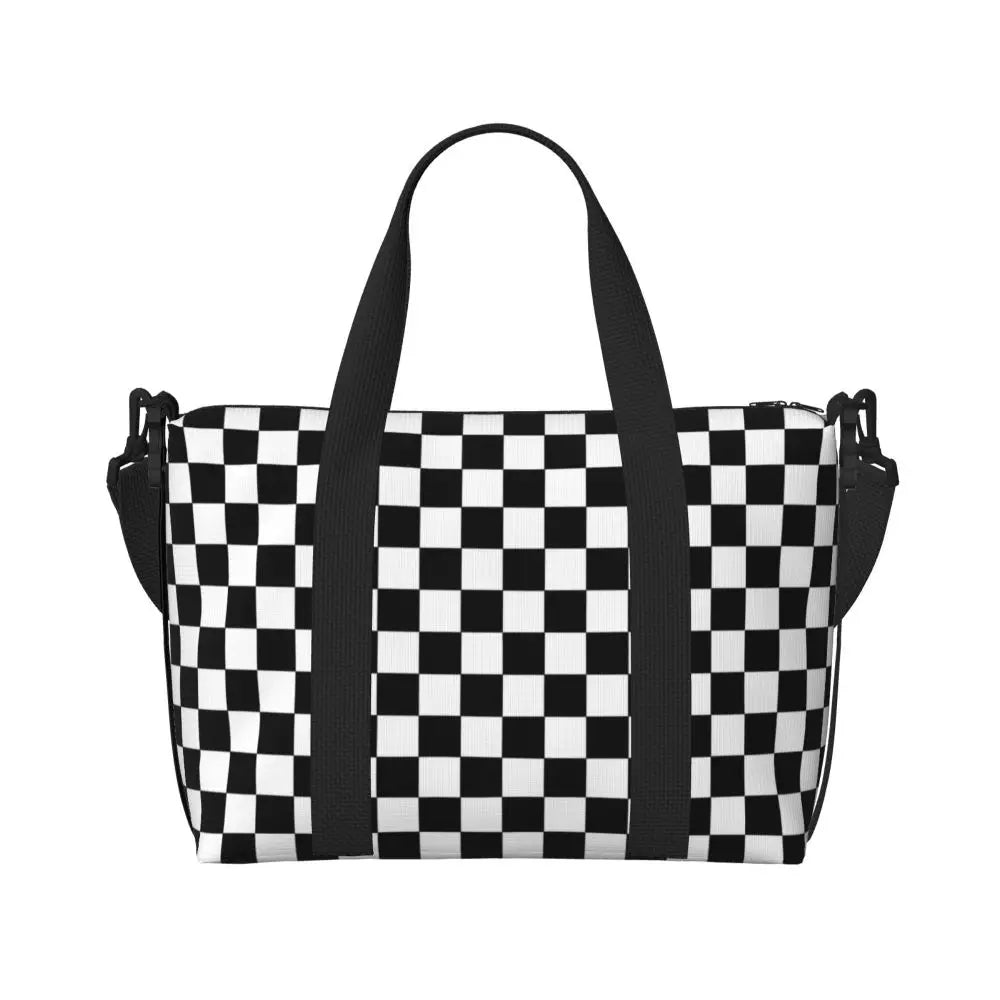 Custom Popular Tartan Plaid Beach Tote Bag for Women Extra Large Gym Carry On Geometric Gingham Check Texture Shopping Bags