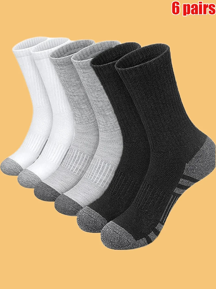 6 Pairs 2024 New Top Quality Men's Outdoor Socks High Long Tube Socks Breathable Soft Ground-Gripping White Black Football Socks