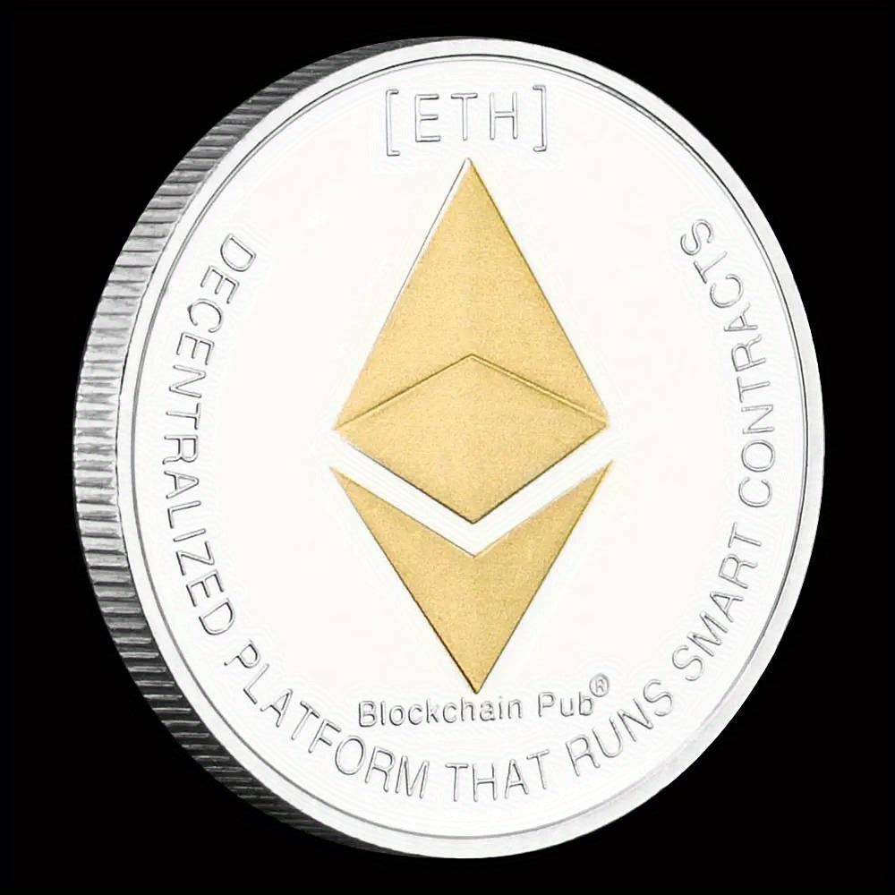 Ethereum Coin Souvenir Commemorative Silvery Plated Collectibles Coin Challenge Coin ETH Physical Cryptocurrency Crypto Coin