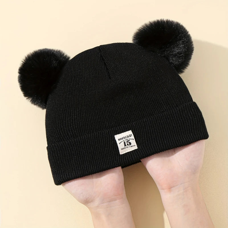 Autumn Winter Baby Warm Knitted Hats with Pom Kids Knit Beanie Hat Solid Color Children Hat for Boys Girls Accessories