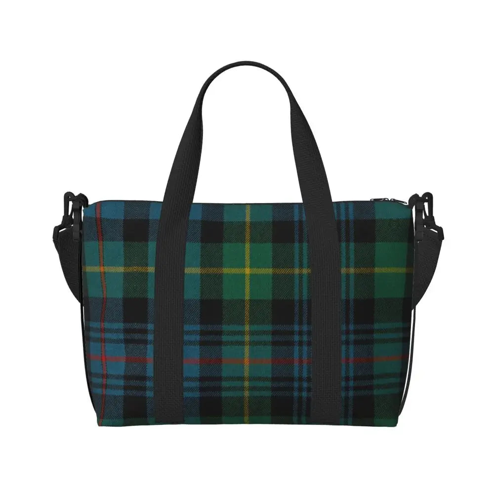 Custom Popular Tartan Plaid Beach Tote Bag for Women Extra Large Gym Carry On Geometric Gingham Check Texture Shopping Bags