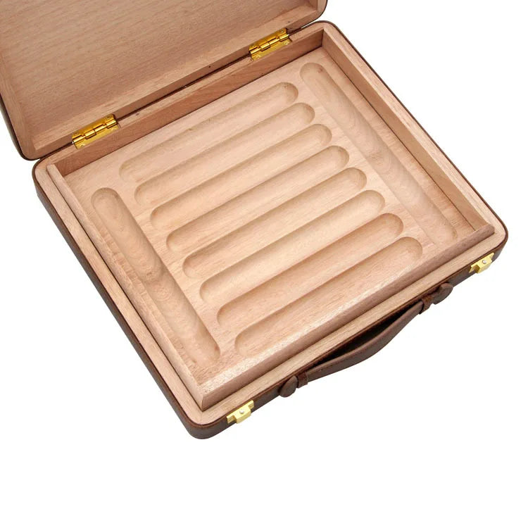 Portable Cigar Box with Buckle, Humidor Platter, Cigar Case, Smoking Accessories, 10 Wooden Tray Slot, Travel Case Handbag