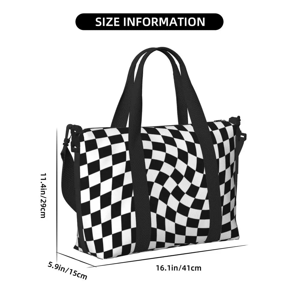 Custom Popular Tartan Plaid Beach Tote Bag for Women Extra Large Gym Carry On Geometric Gingham Check Texture Shopping Bags