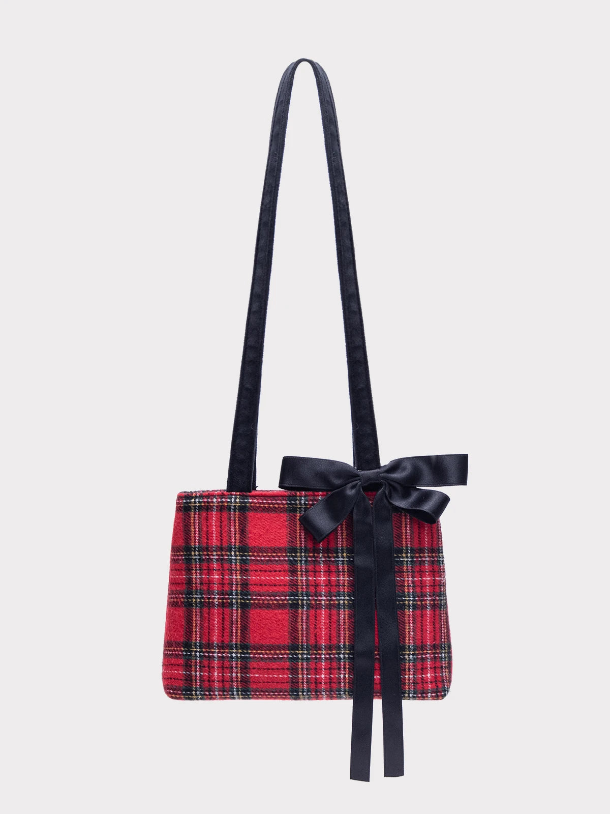 Red Checkered Bow Simple Tote Bag Casual Woolen Versatile Simple Shoulder Bag