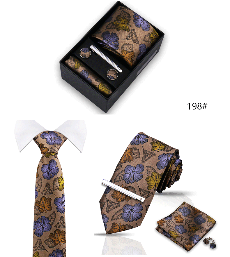 Tie Set For Men Silk Necktie Wedding Cufflinks Box Gift Tie Clip Men Pocket Square Necktie Luxury Business Gravatas