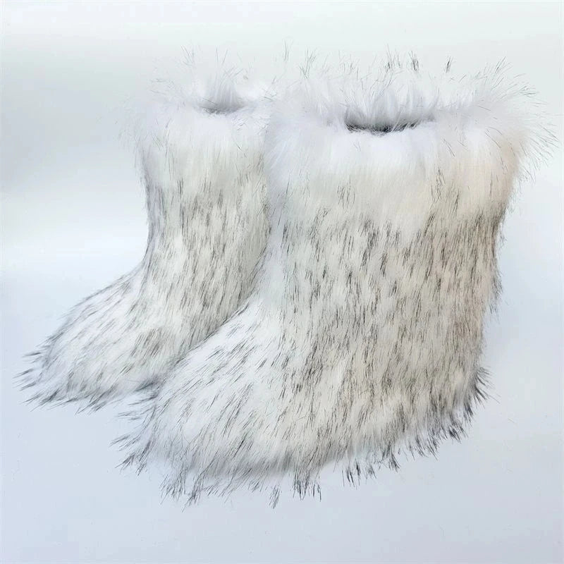 y2k Women's Winter Snow Boots Outdoor Luxury Furry Faux Fox Fur New Fashion Boots WomanPlush Warm Platform Shoes  Bottes