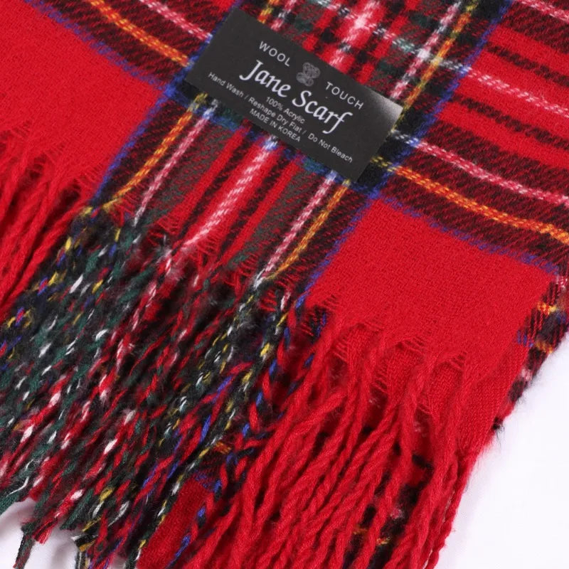 Red Plaid Scarf Women Luxury Brand Designer Winter Keep Warm Cashmere Ring Scarf Neck  Pashmina with Tassel Shawl