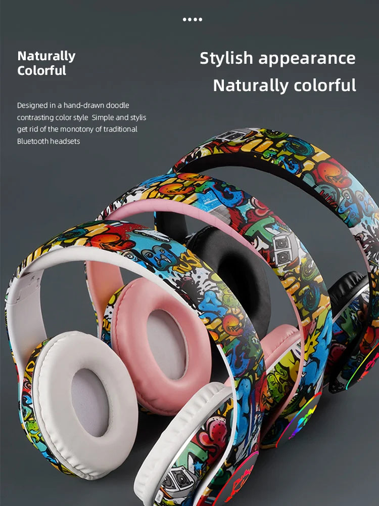 Wireless Headset Flash Light Kids Ear Headphones with Mic Bluetooth Headsets Stereo Music Game Headphone Girls Boys Gift