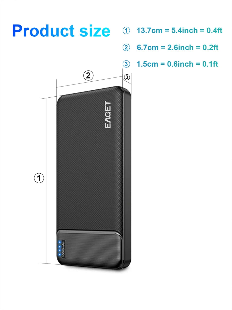 Eaget 10000mAh Power Bank 22.5W PD Fast Charging Powerbank Portable Battery Charger for iPhone 16Pro 15 14 13 Xiaomi Poco