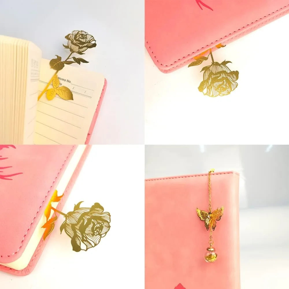 Metal Golden Rose Bookmarks Gift Box Flower Bookmark Student Stationery Gifts Unique Page Marker Book Page Holder Book Clip