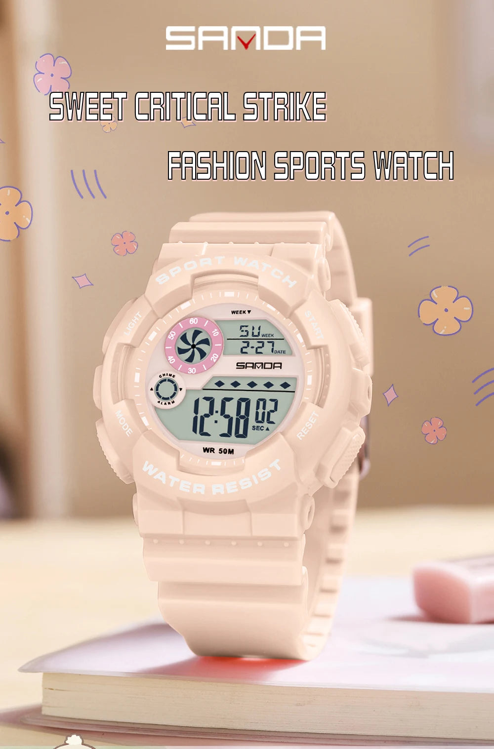 SANDA G Style Fashion Women Sport Watches Alarm Clock Waterproof Stopwatch LED Digital Women Electronics Chronograph Wrist Watch