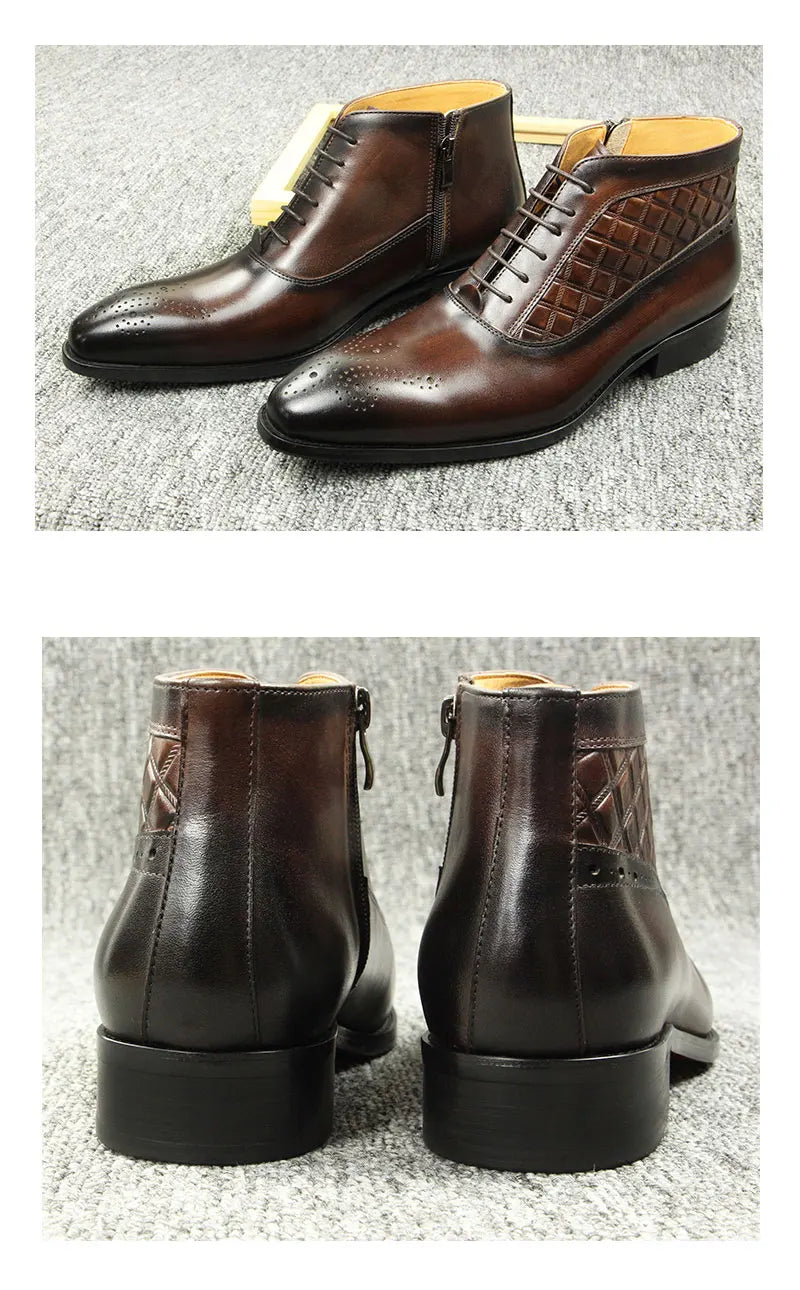 Luxury Men Boots Real Cowhide Leather Shoes For Successful Gentalman Suit Design Pure Handmade Fashion High Quality Male's Boots