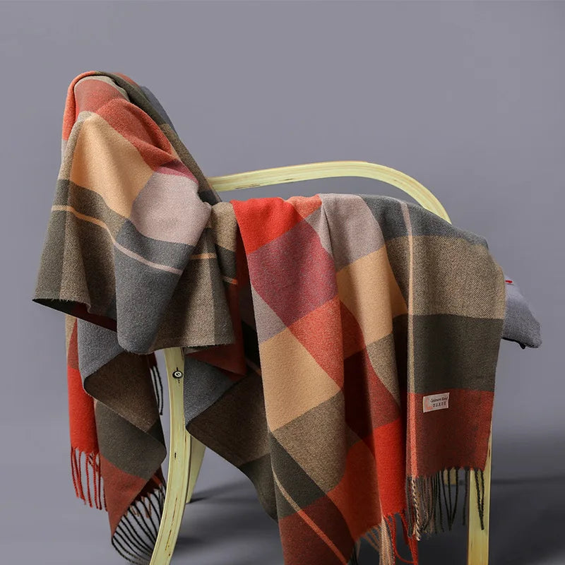 Luxury Brand Autumn Wrap Scarves Winter Warm Foulard Bandana Female Blanket Cashmere Plaid Scarf Men's Thick Fringe Large Shawls