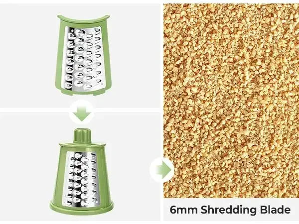 SUSTEAS Rotary Cheese Grater with Handle, Food Shredder with 5 Well-designed Blades & Strong Suction Base,Round Mandoline Slicer