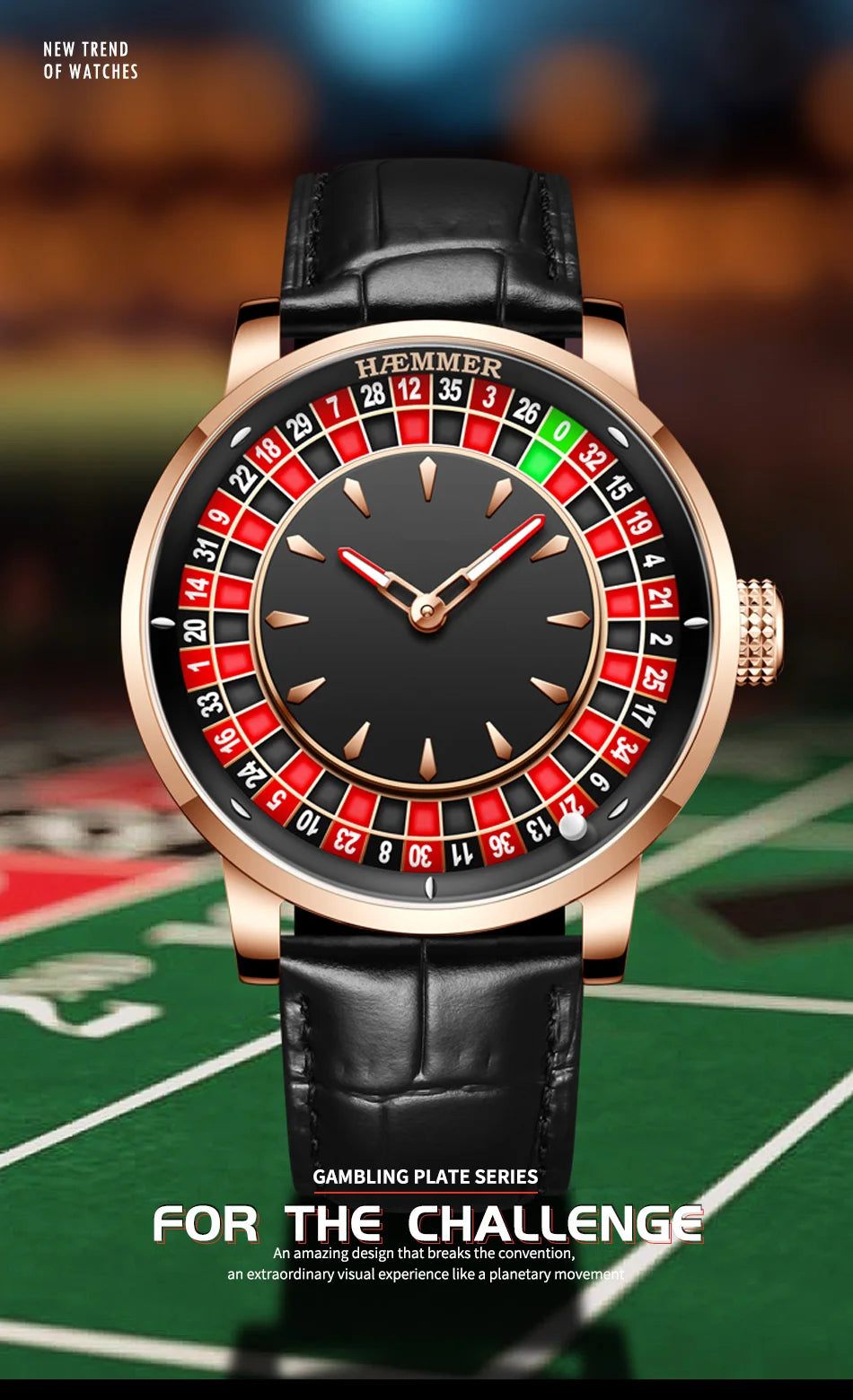 HAEMMER high-end design new mechanical watch NH35 rotating dial Las Vegas roulette desktop theme men's luminous waterproof watch