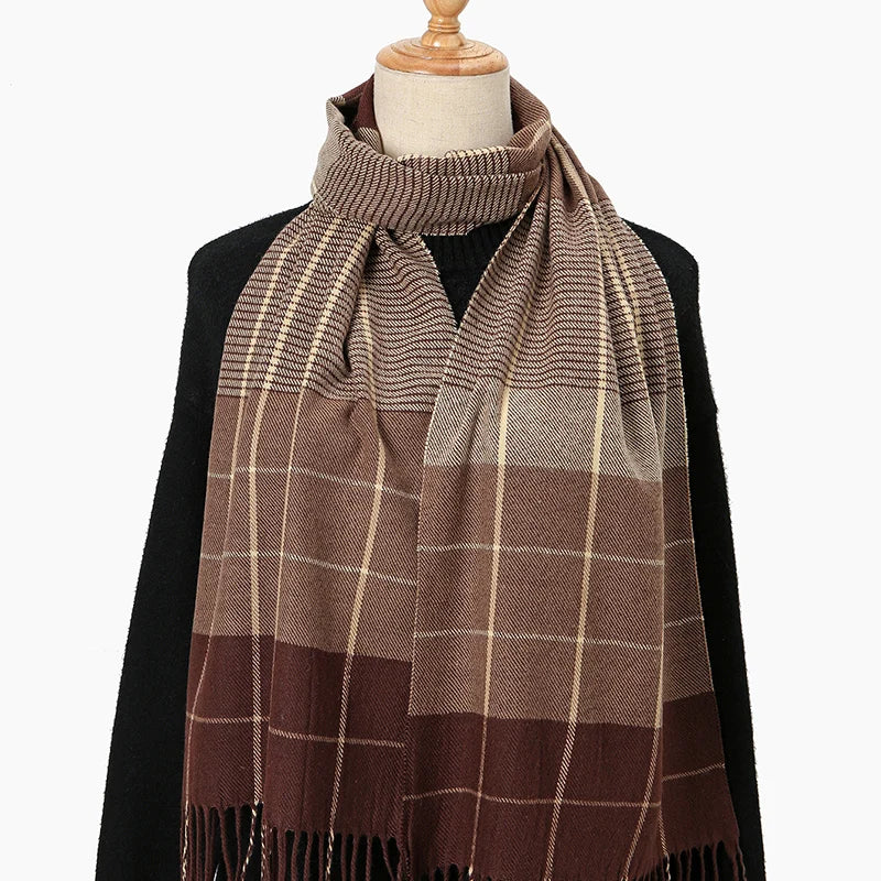 2024 New Classic Stripe Plaid Tassel Long Scarfs For Unisex Mature Warm Windproof Neck Scarf Casual Outdoor Scarf Warps