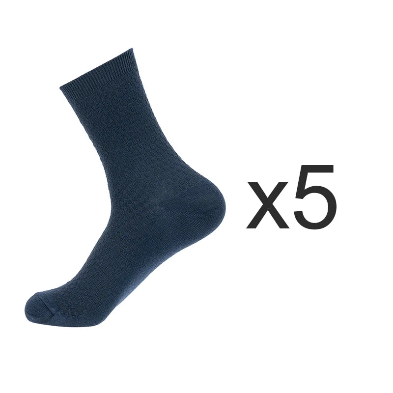 5 Pairs/Lot Men's High Quality Bamboo Fiber Socks Sweat Absorbent Breathable Medium Tube Socks Business Casual Solid Color Socks