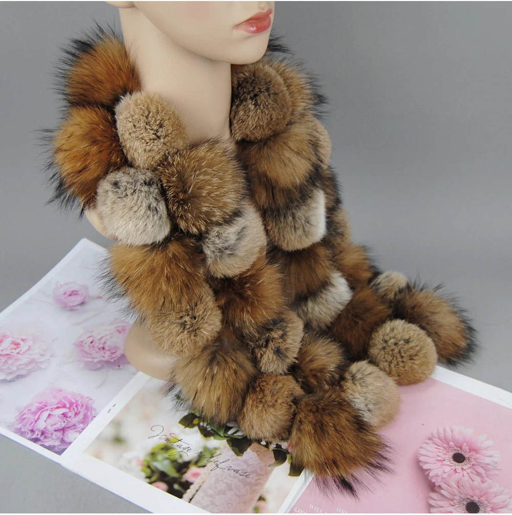 Luxury Brand Women Winter Natural Real Raccoon Fur Scarf Fashion Lady Warm Genuine Fox Fur Neckerchief Real Fox Fur Ring Scarves