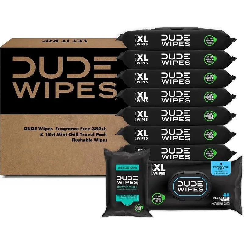 DUDE Wipes - Flushable Wipes - Unscented 8 Pack + Mint, 402 Ct.- XL Wipes with Aloe Vera  -Sewer Safe Better Than Toilet Paper