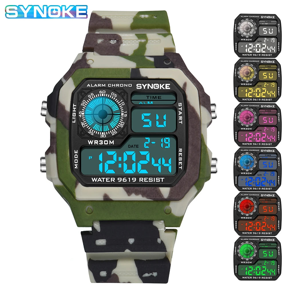 SYNOKE Outdoor Military Digital Watch For Men Fashion Retro Men Watch Sports Waterproof Men Watch Multifunctional Luminous