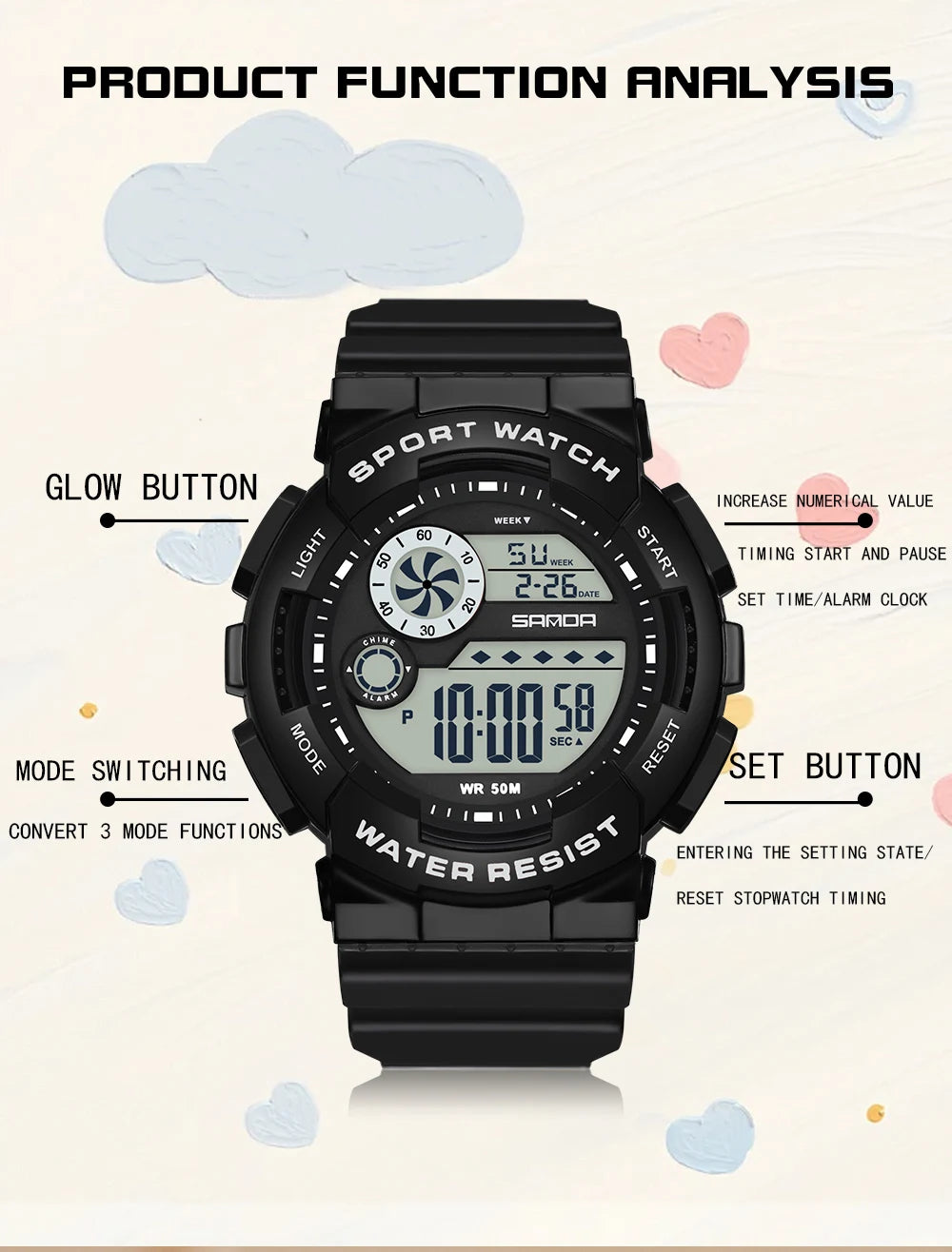 SANDA G Style Fashion Women Sport Watches Alarm Clock Waterproof Stopwatch LED Digital Women Electronics Chronograph Wrist Watch