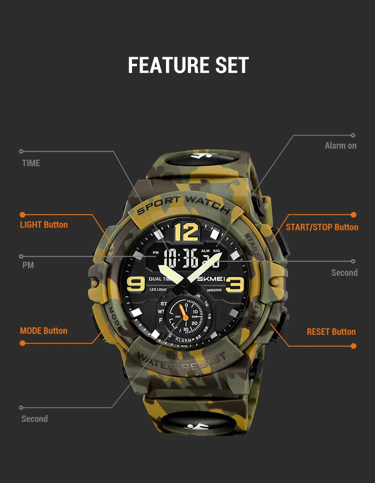 SKMEI Digital Electronic Large Dial Watch Fashion Sport Watches For Men Waterproof Quartz Wristwatch Alarm Clock Horloges Mannen