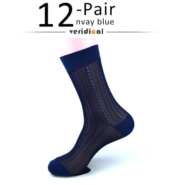 12 Pairs Large Size Summer Socks Mens Nylon Thin Breathable Middle-Eged Elderly Silk Socks Business Work Party Dress Long Socks