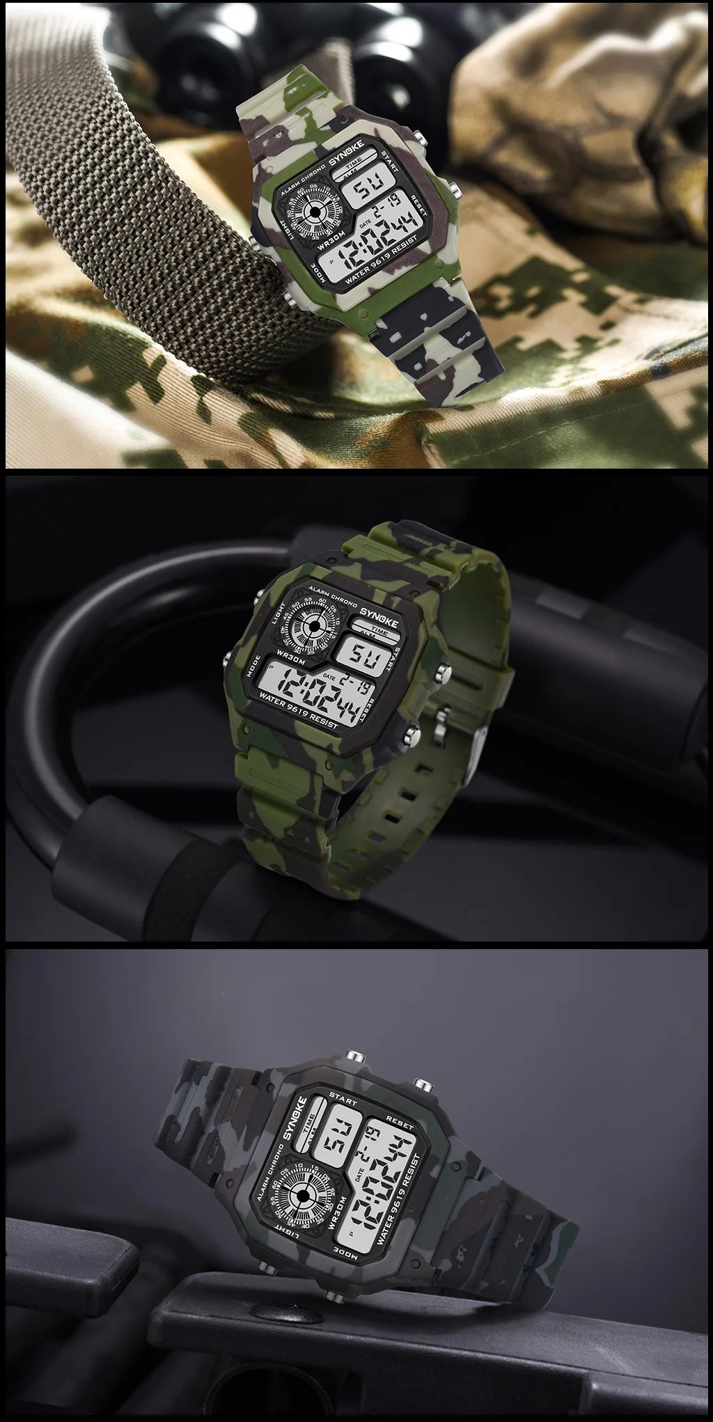 SYNOKE Outdoor Military Digital Watch For Men Fashion Retro Men Watch Sports Waterproof Men Watch Multifunctional Luminous