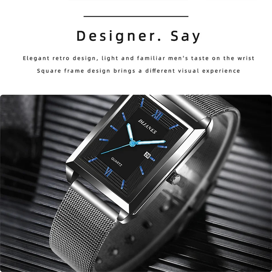 Men Watch Calendar Date Sport & Leisure Leather Clock 2024 Luxury Business Golden Stainless Steel Mesh Band Quartz Reloj Hombre