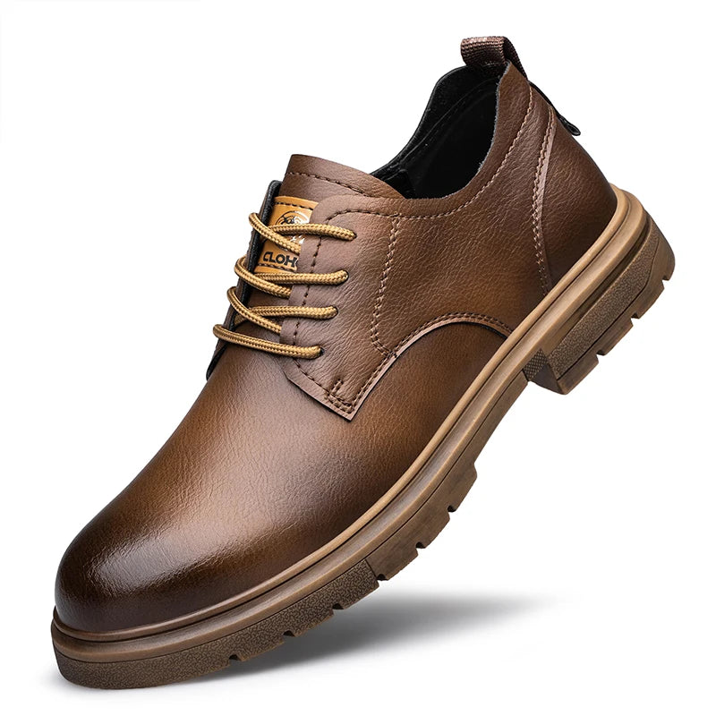 CLOHOC two layer cowhide business casual shoes breathable soft sole comfortable classic lace-up men's shoes