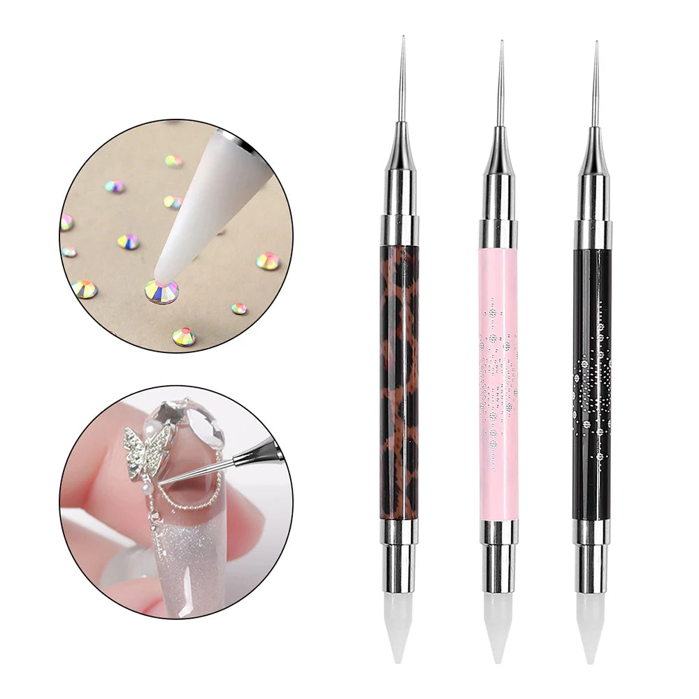 1Pcs Metal Dual Heads  Dotting Pen Nail Brush Rhinestones Crystal Picking Nail Studs Dotter DIY Point Drill Nail Tools