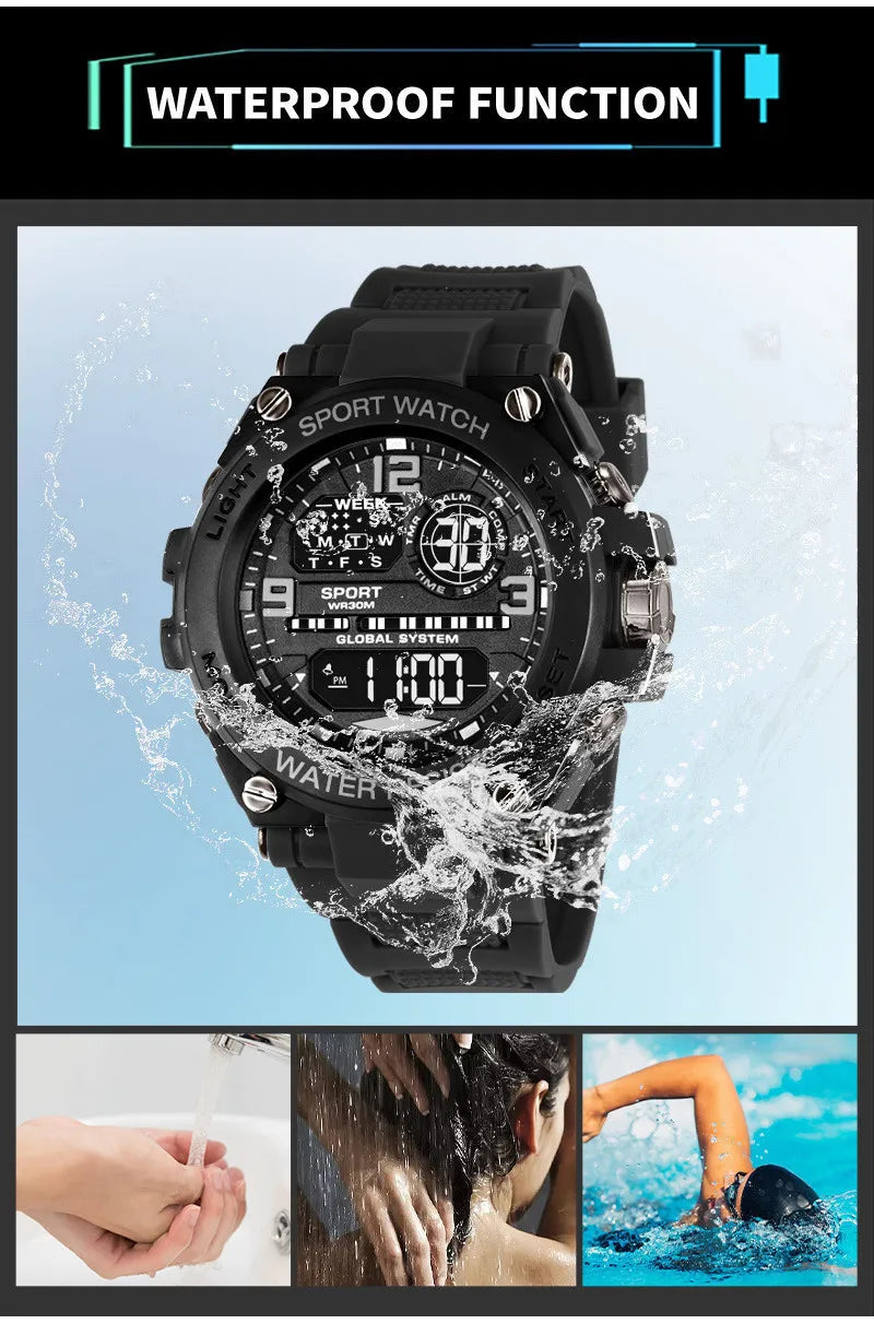 Men's Waterproof  Sports Watch Multifunction Electronic Watches Anti Drop and Shock-absorbing Wristwatches