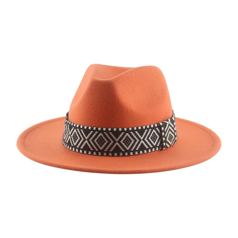 Spring and Autumn Wide-brimmed Woolen Hat, Jazz Bowler Hat, Bohemian National Style Square Band Festival Party Performance Hat