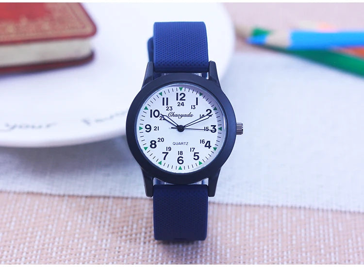 2024 New Style Children Boys Girls Simple 24 Hours Luminous Hands Sports Silicone Strap Watches Jelly Colors Quartz Wristwatches