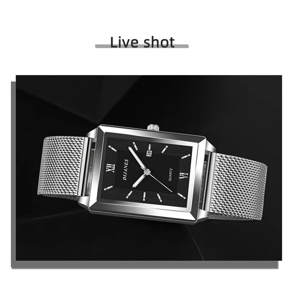 Men Watch Calendar Date Sport & Leisure Leather Clock 2024 Luxury Business Golden Stainless Steel Mesh Band Quartz Reloj Hombre