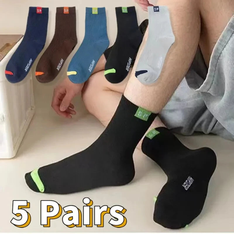 5 Pairs Of Men's Socks, Autumn And Winter Vintage Fun Fashion Athletic Socks, Sports Trend Socks