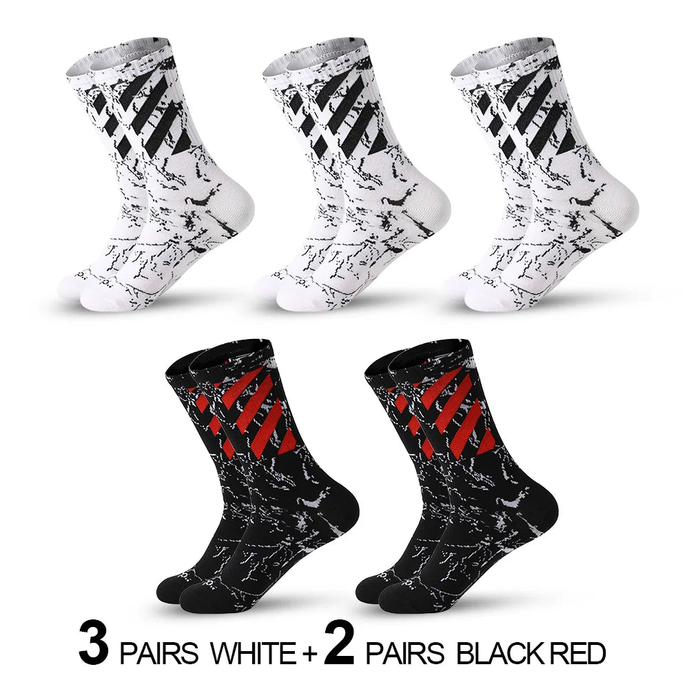 5 Pairs Men's High Rubber Band Waist Couple Mid Tube Sports Solid Socks Spring/Summer Basketball Socks Four Seasons street sock