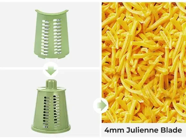 SUSTEAS Rotary Cheese Grater with Handle, Food Shredder with 5 Well-designed Blades & Strong Suction Base,Round Mandoline Slicer