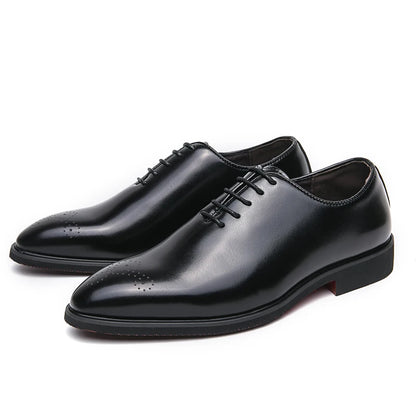 British Style Men's Party Dress Shoes Brown Simple High-end Leather Casual Shoes Pointed Low Cut Men's Loafers Lace Up Style
