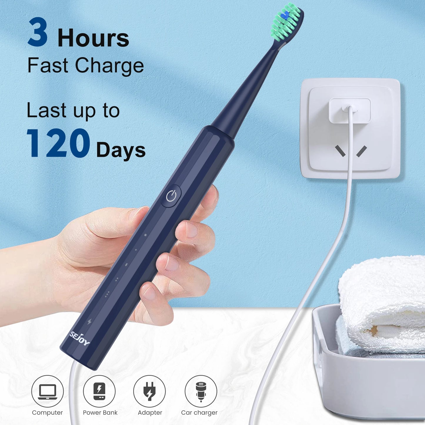 SEJOY Oral Cleaning Personal Sonic Electric Toothbrush Care Appliances IPX7 5 Modes Smart Rechargeable Automatic Toothbrush