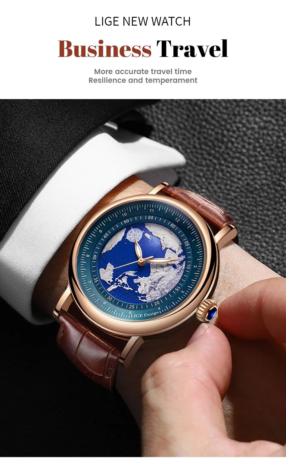 LIGE Mens Watches Fashion Blue Planet Creative Earth Quartz Wristwatch Leather Waterproof Watch For Men Clock Relogio Masculino