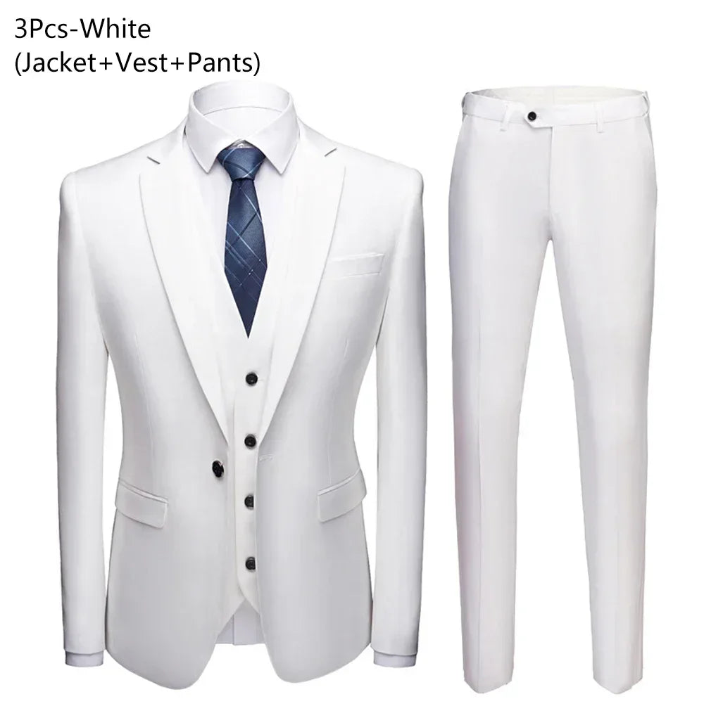 Men Suits For Wedding 3 Pieces Set Elegant Luxury Blazers Outfit Fashion Classic Full Jackets Vest Pants 2024 Formal Costume