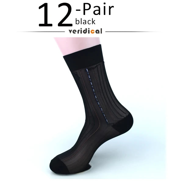 12 Pairs Large Size Summer Socks Mens Nylon Thin Breathable Middle-Eged Elderly Silk Socks Business Work Party Dress Long Socks