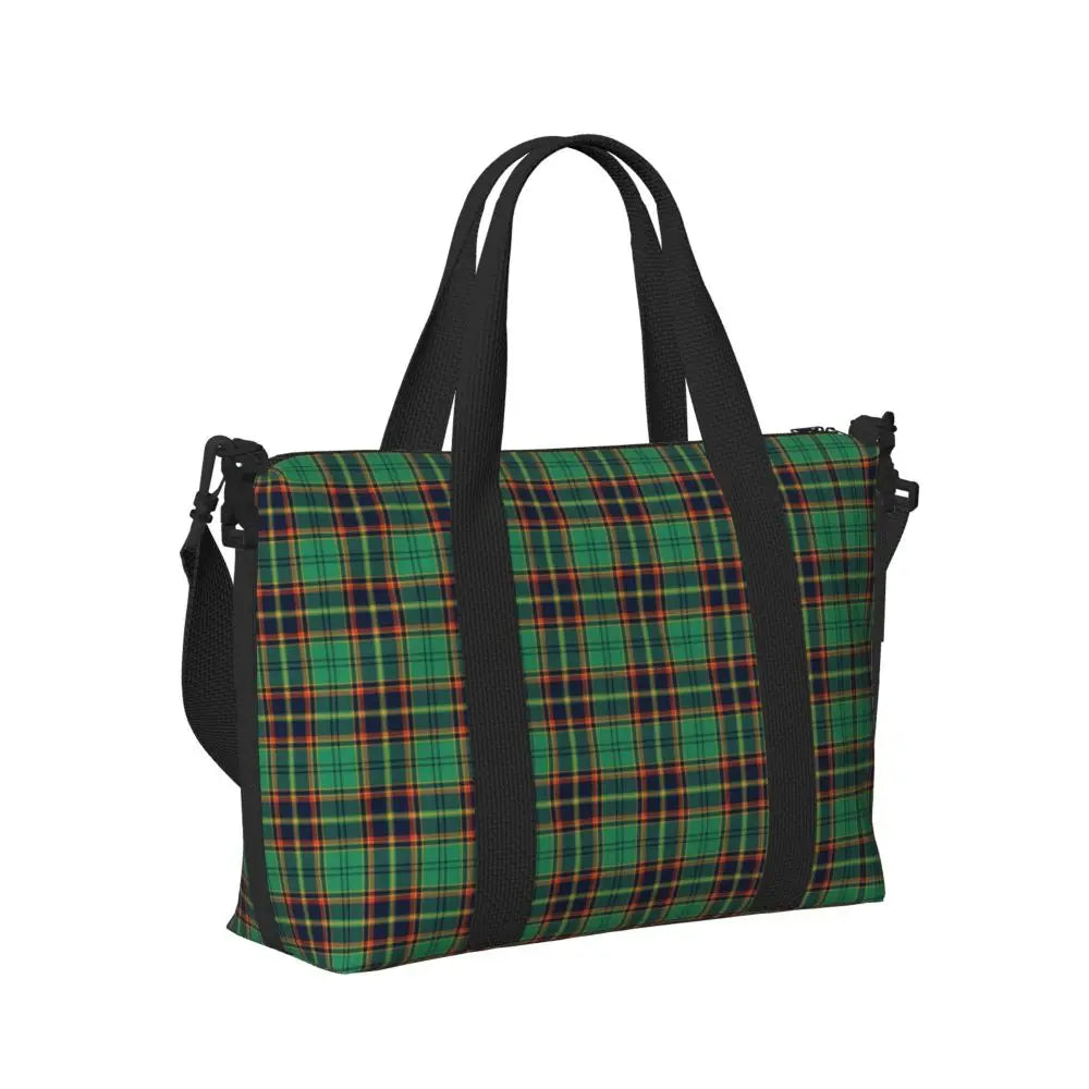 Custom Popular Tartan Plaid Beach Tote Bag for Women Extra Large Gym Carry On Geometric Gingham Check Texture Shopping Bags