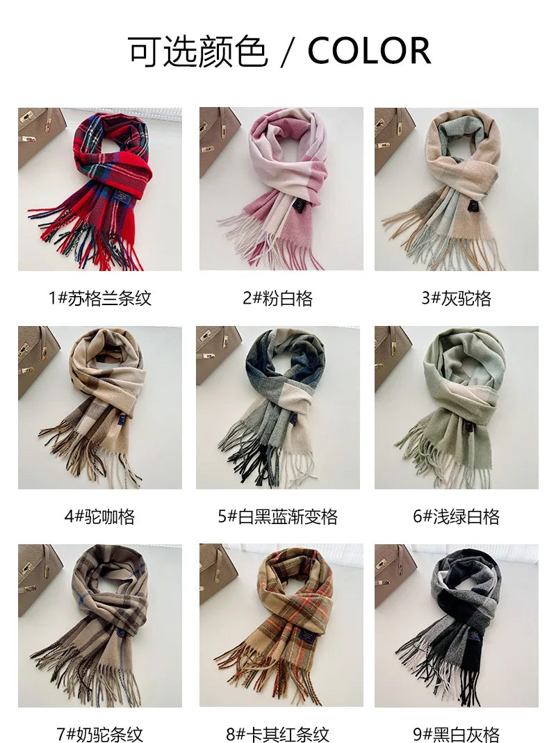 Chic Design Soft Warm Women Scarf Autumn Winter Classic British Imitation Cashmere Muffler Men Plaid Thermal Tassel Shawl Couple