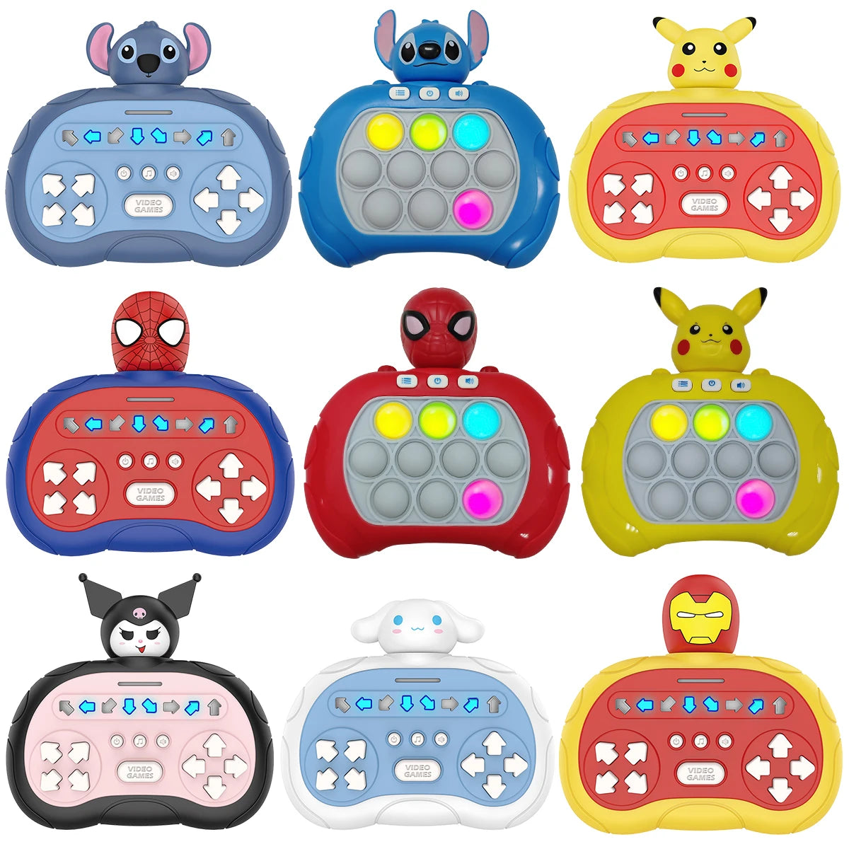 Quick Push Game Pop Up Fidget Bubble Electronic Pop it Pro Game Pikachu Stitch Spider Man  Light AntiStress Toys For Kids Gift