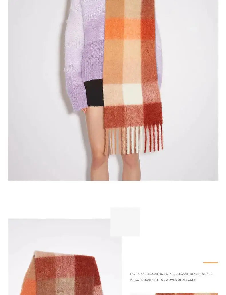 Winter Fashion Brand Plaid Scarf Women Warm Pashmina Female Scarves Wraps Bufanda Tassels Shawl Long Rainbow Hairy Luxury Brand