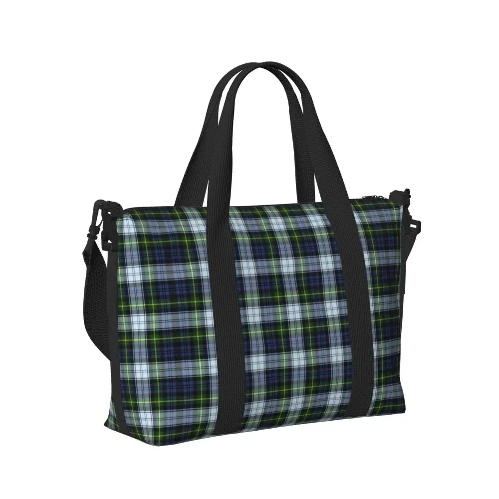 Custom Popular Tartan Plaid Beach Tote Bag for Women Extra Large Gym Carry On Geometric Gingham Check Texture Shopping Bags